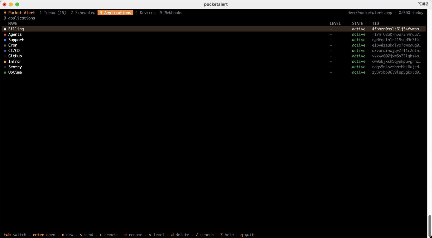 Applications in the terminal UI